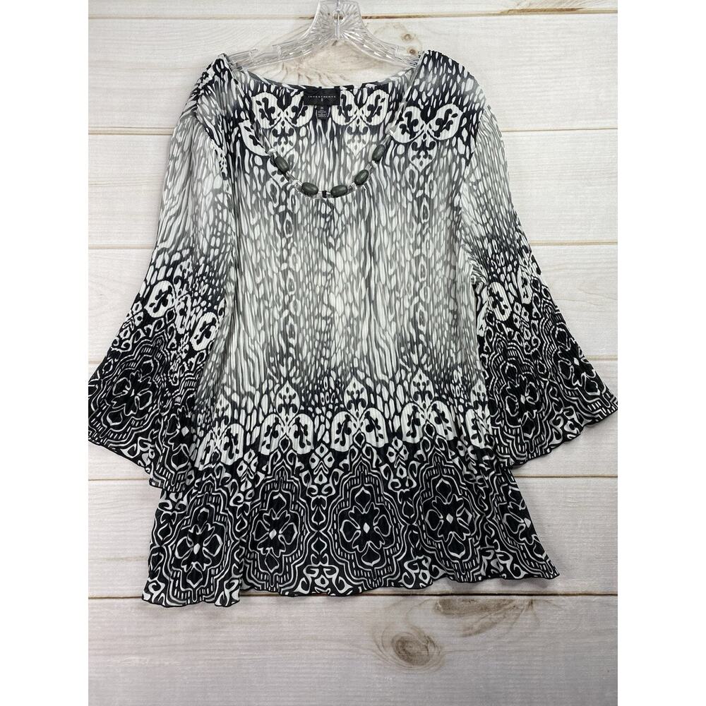 INVESTMENTS II Womens 3X Top Black White Pleated Accordion Stretch Beaded Y2K